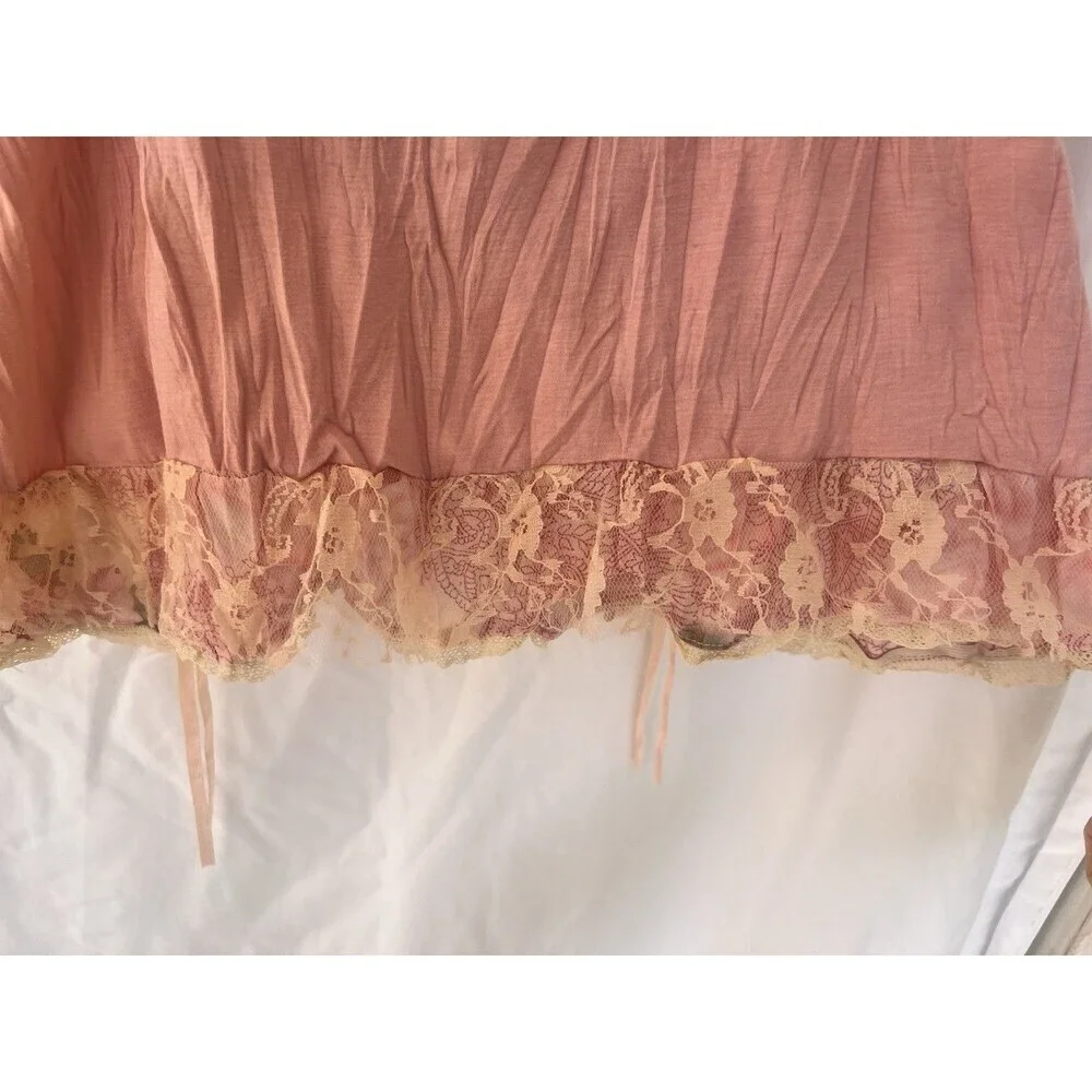 VTG Fairy Grunge Patchwork Lace Corset Cami Tank Top Pink Green Ribbon Floral XS - Picture 6 of 6